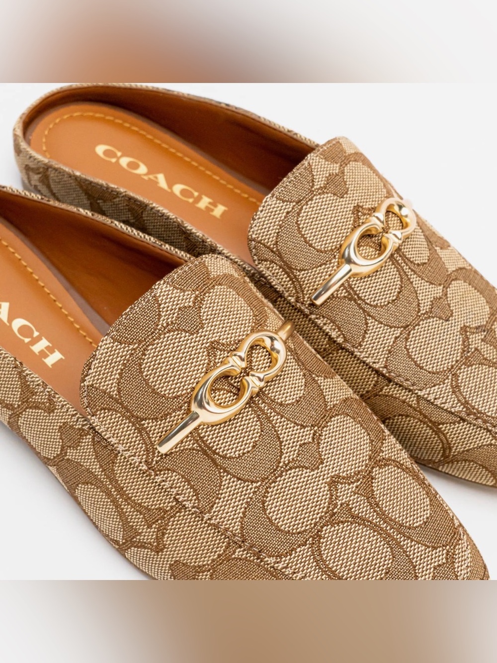 Coach Sienna Cig Slide Mules Shoes in Khaki Saddle C Logo Sz 8 B C5771 Summer - Picture 3 of 14